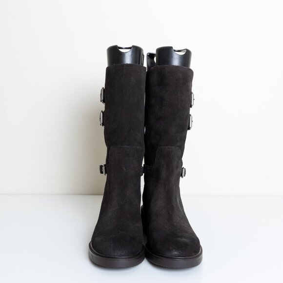 Zara Buckled Biker Boots Split Leather Dark Brown Round Toe EU 40 - Picture 6 of 16